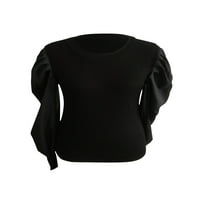 Bebiullo Fashion Trend Žene Dugi puff rukava o vratu Majice The Spring New Casual Solid Slim Slim Fitting