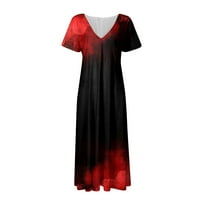 Ljetne haljine za žene Srednja dužina A-line kratki rukav sladak V-izrez za putnička haljina crna 4xl