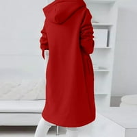 Ženski kaput Solid Color Hoodie Zipper dugih rukava džepova Nepravilni hem dugi vrtovi crveni 5xl