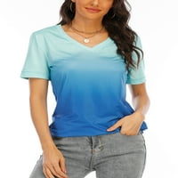 Avamo gradijentni bluza s kratkim rukavima za žene casual v vrat majica majica dame Ljetni roll-up rukav