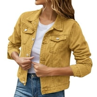 Pedort Womens traper jakne plus veličina casual dugačak dečko distribuira jean jakna žuta, s