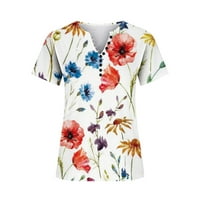 Yyeselk ljetne bluze za žene trendi gumb gore V-izrez kratkih rukava tunika TURPS modna kontrast boja