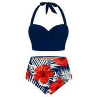 Guvpev Modne žene Vintage Sunflower cvjetni print Visoki struk kupaći kostim bikini set - XXXL