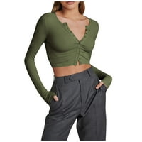 Hanas vrhovi ženske seksi jednokusoko grudi sa navojnim navojem pupak kratki uski ramenski bazni sloj Top Green XL