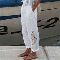 Ernkv ženske pamučne posteljine manžetne hlače Ljeto čišćenje opuštene visoke elastične struine pantalone