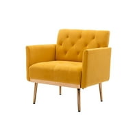 Akcentna stolica, sredina stoljeća modernu tapaciranu tapaciranu ležaljku sa zlatnim metalnim nogama, udobnost jednokrevetna kauč stolica za čitanje slobodnog prostora za dnevnu sobu spavaću sobu, senf