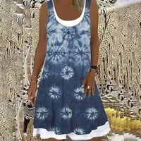 Meuva Žene Ljeto plaža Spring Striped Print Slatka haljina sa rukava bez rukava bez rukava
