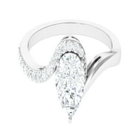 Prsten u obliku kruške Moissnite Solitaire za žene, prsten za angažiranje suza, 14k bijelo zlato, SAD