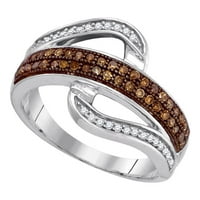 10k bijelo zlato okruglo braon dijamant zakrivljeni bend prsten CTTW
