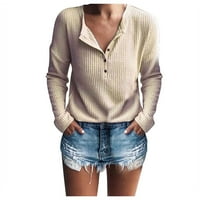 SunhillsGrace majice za žene pletene tunike vrhovi labavi dugi rukavi gore V-izrez košulja TEE majica top bluza