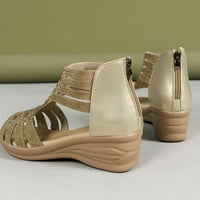 Na otvorenom šupljim ribljim ustima za rinestone zadnje patent zatvarača Mid Heel Ženske sandale Khaki