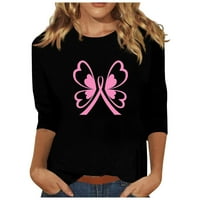 Ženske rukavske tematske majice Leptir ružičaste vrpce Print Trendy bluza Crewneck košulje Slatke grafike