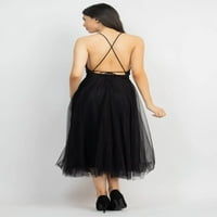 LA Glunging Crisscross haljina od slojevite mreže, velike veličine sa crnom bojom