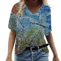 GUZOM T majice za žene- casual vrhovi tiskani trendy smiješni T majice V izrez kratki rukav majice plave