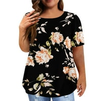 Huachen Womens Ljeto Vintage cvjetni ispis Pleted kratkih rukava Ležerna majica Top Plus size Pulover