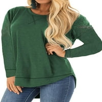 Adibosy Plus veličine za žene dugih rukava majica Ležerne prilike Split Tees Crewneck bluza zelena