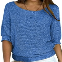 Niuer Dame Jumper Tops džemper za vrat Čvrsta boja pleteni džemperi labavi pulover rukav plavi 4xl