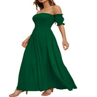 Žene s ramena Duga haljina Ležerne prilike Elegantni kratki rukav Maxi haljina od pune protočne boho