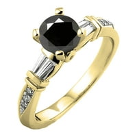Zbirka dazzlingock 1. Carat 14k krug i baguette crno-bijeli dijamantni prsten za uključivanje, žuto zlato, veličine 7.5