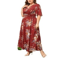 Ženski skromni cvjetni multikolor V izrez Linijska haljina plus haljine plus veličine
