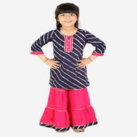 Ahhaaaa Kids Etnic Cotton Jaipuri ispisali su Kurti sa Sharara Set za djevojke za bebe