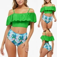 Ecqkame Tankini kupaći odijela za žensko čišćenje ženskog dvodijelnog kupaćih kostimih kupaćih kostima frizirani kupaći kostim sa gaćicama zelena s