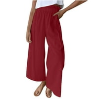 ECQKAME Ženske posteljine hlače za čišćenje ženske modne ležerne pune boje visokog struka labava ručica