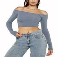 Žene Y2K od majica s dugim rukavima s dugim rukavima Slash izrez Elegantni Slim Fit vrhovi 2000S estetski