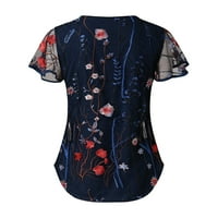 Daqian Womens plus veličina T-majice modna modna žena O-izrez laterna rukav perspektivna točka mrežice