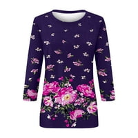 Hanas ženske ljetne modne majice, tri četvrtine rukava za cvijeće za pulover okruglog vrata, dnevna