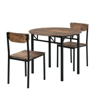Moderni trodijelni okrugli stol za objedovanje sa padom listom i stolicama za mala mjesta, crni okvir