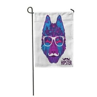 Lice hipsterskog psa Bijeli brkovi i naočale Logotip vrtna zastava Dekorativna zastava Kuća baner