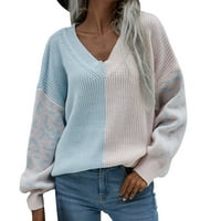 Smanjeni ženski džemper V-izrez pulover džemper u boji u boji Ležerne dugi rukavi s dugim rukavima