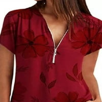 Uerlsty Women Zipper V izrez Print Tunic Tops Majica Dame Ljeto Lagana Ležerna bluza