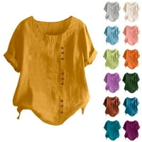 Košulje za žene Trendy grafički čvrsta boja okrugli izrez Raglan kratki rukav HEM prorez labavi kratki