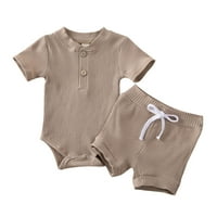 Multitrast baby kratki rukav s rebrastim pletenom pletenom ocrte Romper, kratke hlače za crtanje