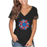 Drindf Američka košulja za zastavu Žene Ljeto V-izrez tiskane vrhove T-majice Ležerne prilike Casual