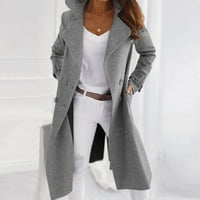 Plus veličine kaputi zimski čišćenje Žene trendi dugih rukava vunene rever od pune boje dugi jakni kaput