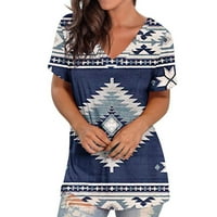 Žene Aztec Geometrijski vrhovi kratki rukav Tunik V izrez Bluza Thirt Ljeto Regular Fit Tee Graphic