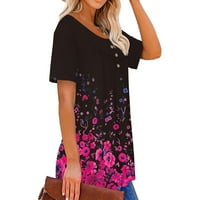 Dolkfu ljetne kratke rukave za žene Henley bluzu gumb prema dolje na drenama vrhunska cvjetna sitna modna majica