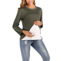 Materinske košulje za ženske dojilje za majčinstvo udobne dugih rukava pune boje u okruglom vratnom
