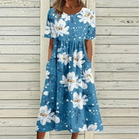 Clearsance Ljetne haljine za žene Dužina gležnja A-line kratki rukav casual scoop vrat klub cvjetna