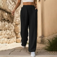 Posteljine hlače Žene Ljetne casual široke pantalone za noge Visoke strukske hlače labave plaže Palazzo