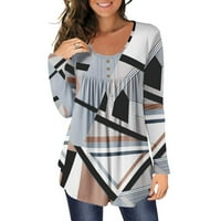 Amidoa ženska modna tiskana pulover Top dugih rukava okrugli vrat klasični tunični vrhovi sa tipkama