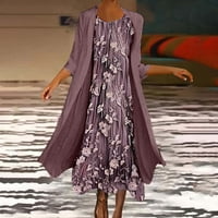 Ženska casual moda Ispis O-izrez srednje dugačka dužina dvije set haljine