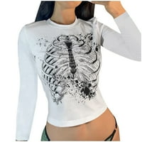 Majice za ženske majice za žene Ležerne prilike za kostur okrugli vrat tiskani tanka kratka majica s