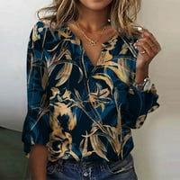 APEPAL ženske majice V izrez V Rotled kratki rukav Split ljetni vrhovi Dressy Casual Dark Blue 3xl