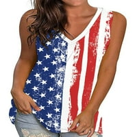 Prednji protok Američki dan za neovisnost TANK za žene Modni ljetni rukavi bez rukava Casual USA zastava