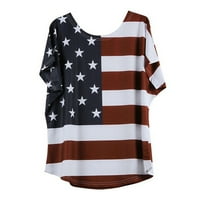 WHLBF Ljetno čišćenje Ženska bluza plus veličina modna labava zvijezda Stripe USA zastava američke majice