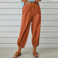 Ženske hlače Sawvnm modne žene Ljetne casual labave pamučne i posteljine džepove pantalone za žene